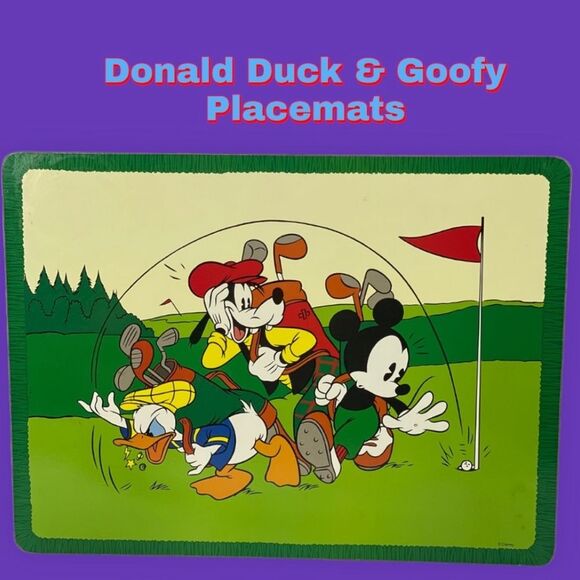 Disney vintage wall hanging golf motif 16" x 12" Donald Duck & Goofy Super Cute - Picture 1 of 2